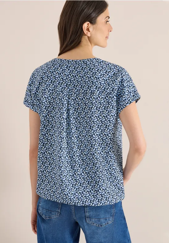 Blouse à col fendu et imprimé minimal universal blue