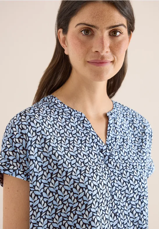 Blouse à col fendu et imprimé minimal universal blue