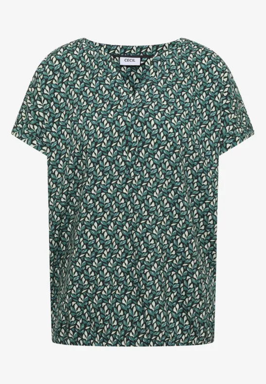 Bluse mit Split Neck und Minimal Print raw khaki