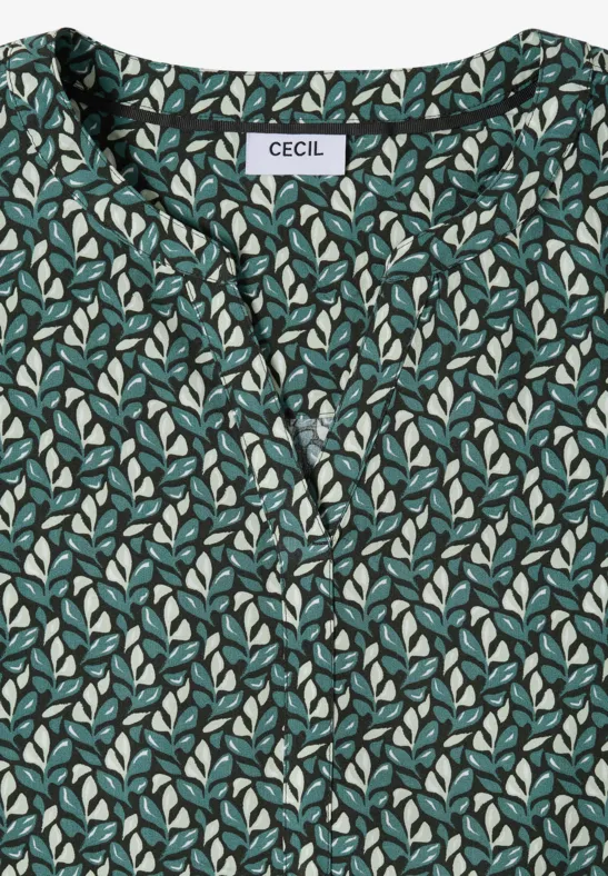 Bluse mit Split Neck und Minimal Print raw khaki