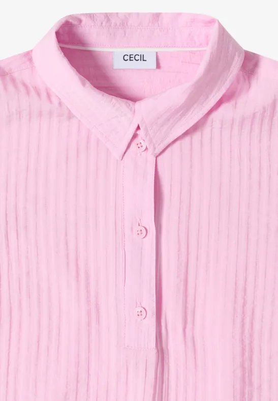 Chemise féminine rose côtelée avec col et patte de boutonnage, marque CECIL