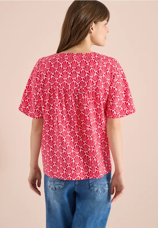 Kurzarm Bluse mit Muschelprint glazed apple red