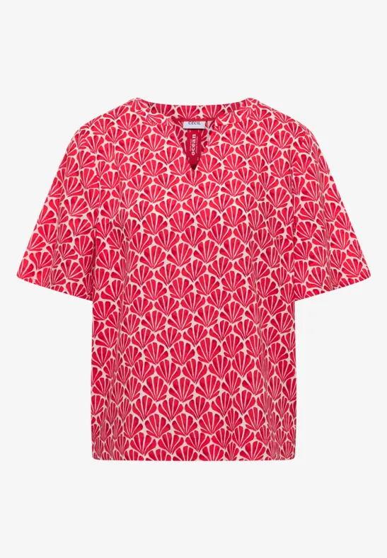Kurzarm Bluse mit Muschelprint glazed apple red