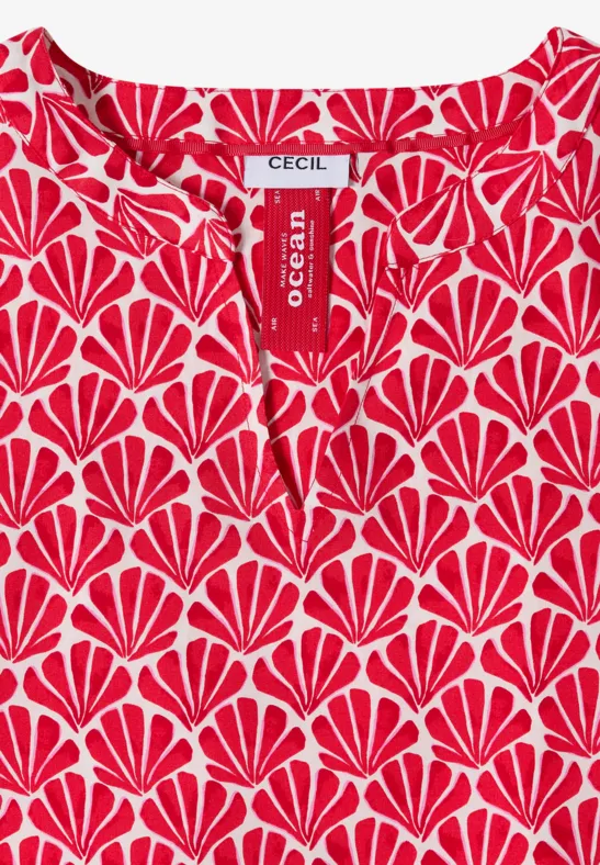 Kurzarm Bluse mit Muschelprint glazed apple red