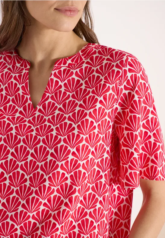 Kurzarm Bluse mit Muschelprint glazed apple red