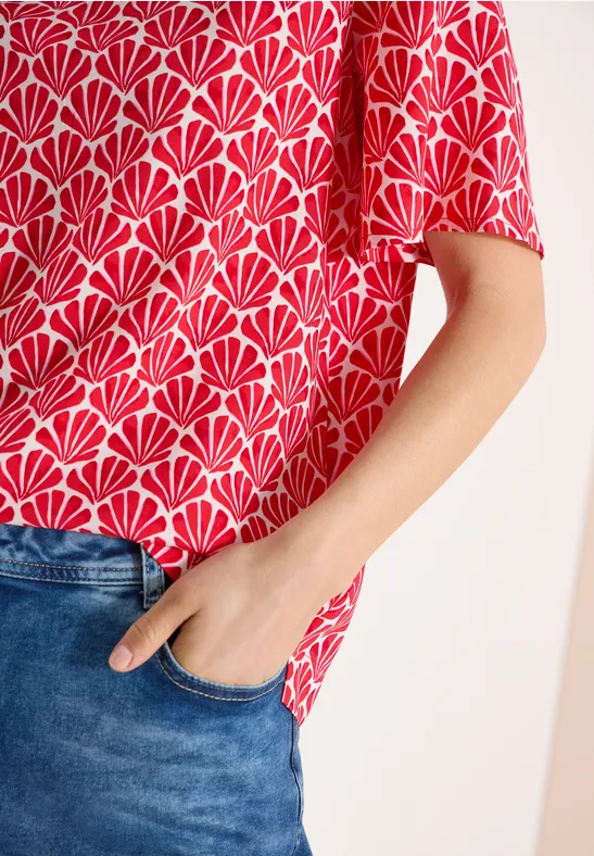 Kurzarm Bluse mit Muschelprint glazed apple red
