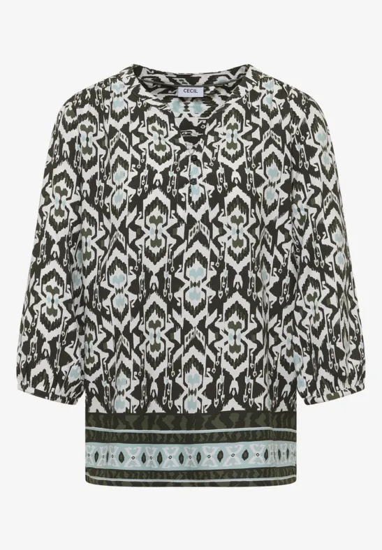 3/4-Arm Bluse mit grafischem Muster khaki