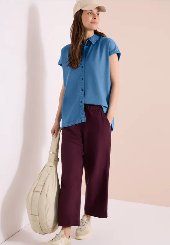 Blouse dropped shoulder au look denim mid blue wash