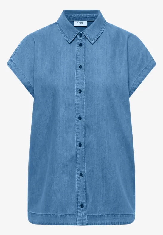 Blouse dropped shoulder au look denim mid blue wash