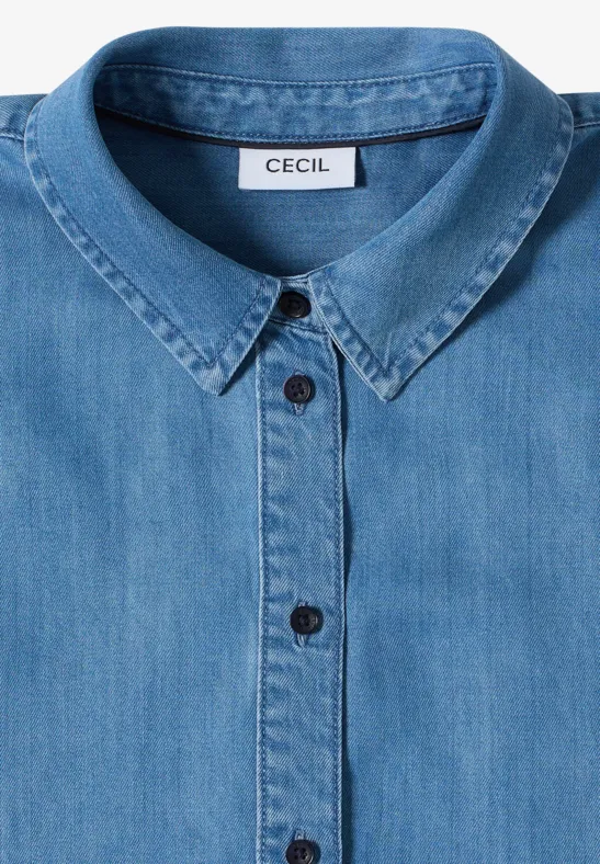 Blouse dropped shoulder au look denim mid blue wash