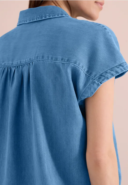 Blouse dropped shoulder au look denim mid blue wash