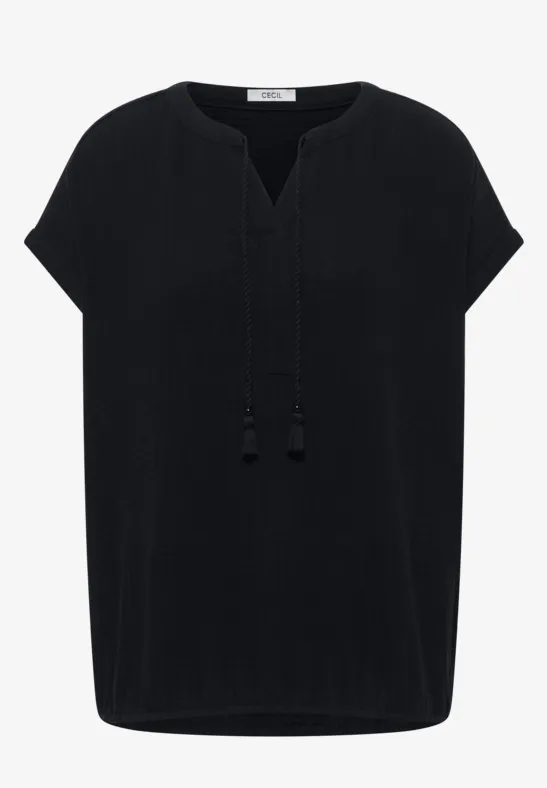 Blouse à col fendu en mousseline de soie Black