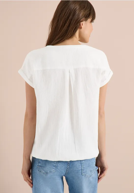 Bluse mit Split Neck aus Musselinstoff vanilla white