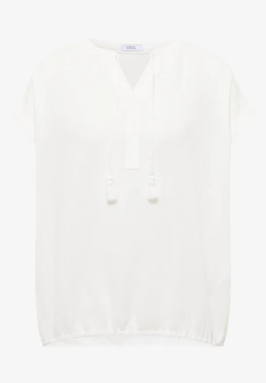 Bluse mit Split Neck aus Musselinstoff vanilla white