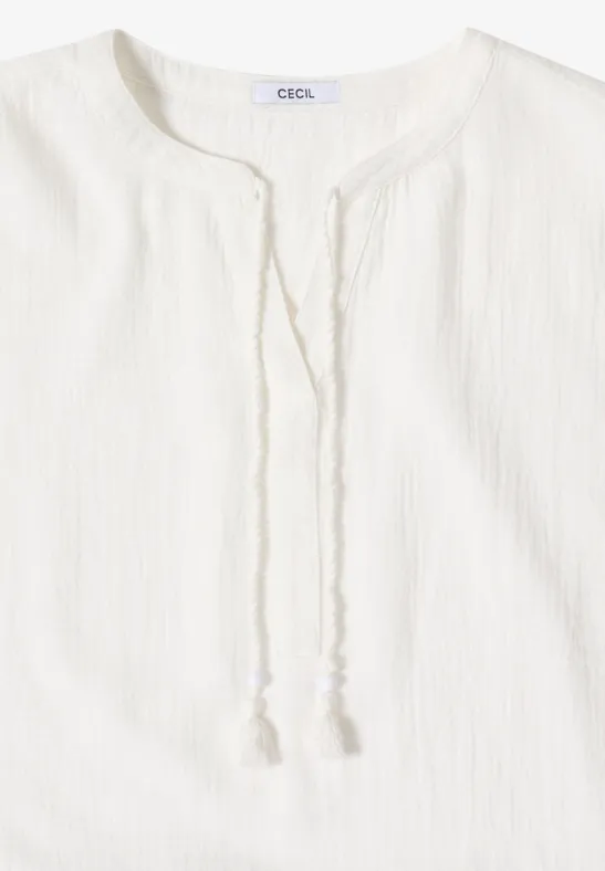 Bluse mit Split Neck aus Musselinstoff vanilla white