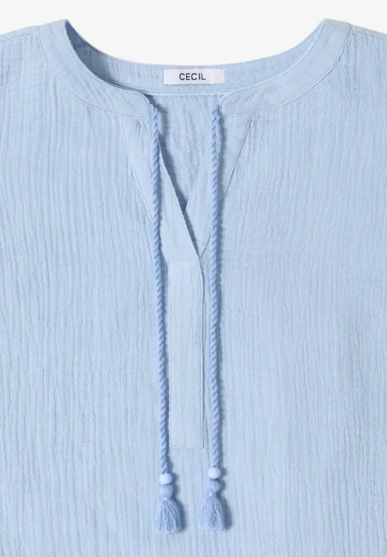 Bluse mit Split Neck aus Musselinstoff light sky blue