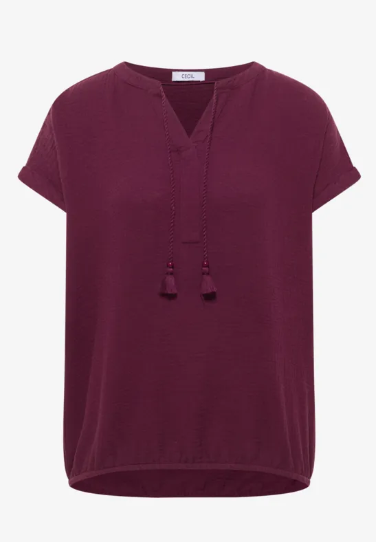 Bluse mit Split Neck aus Musselinstoff sweet grape red