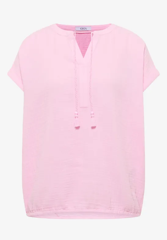 Bluse mit Split Neck aus Musselinstoff light blush rose