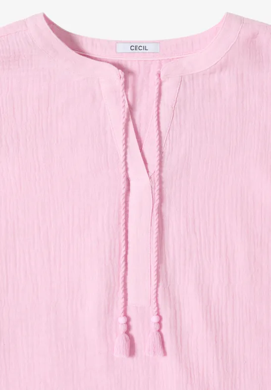 Bluse mit Split Neck aus Musselinstoff light blush rose