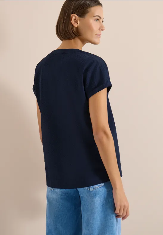 Dropped Shoulder Bluse in Seersuckerqualität universal blue