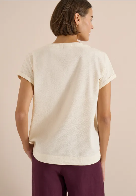Dropped Shoulder Bluse in Seersuckerqualität pearl beige