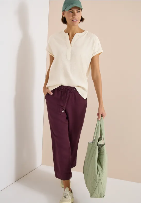 Dropped Shoulder Bluse in Seersuckerqualität pearl beige