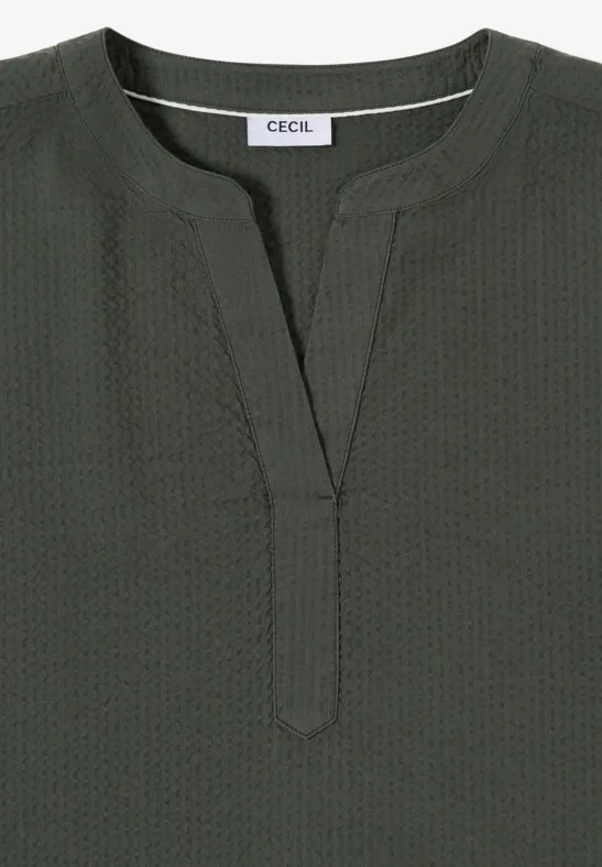 Dropped Shoulder Bluse in Seersuckerqualität khaki