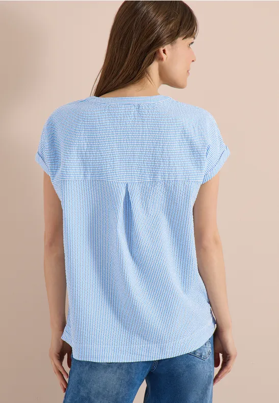 Bluse mit Split Neck in Seersuckerqualität blouse blue