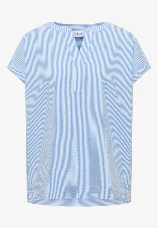 Bluse mit Split Neck in Seersuckerqualität blouse blue