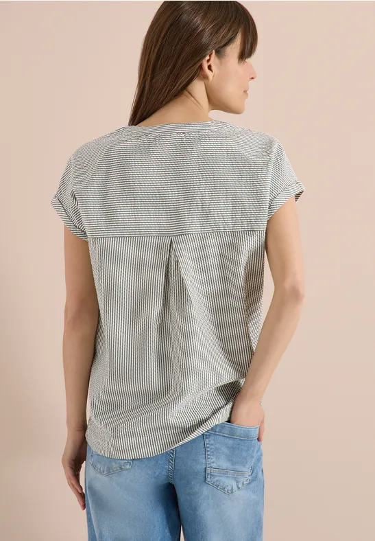 Bluse mit Split Neck in Seersuckerqualität khaki