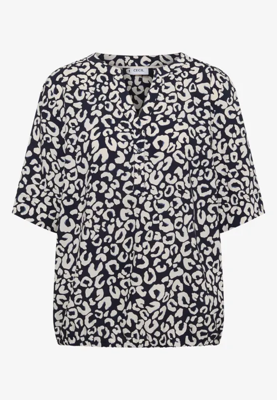 Bluse mit Split Neck und mit Leo-Muster urban dark blue