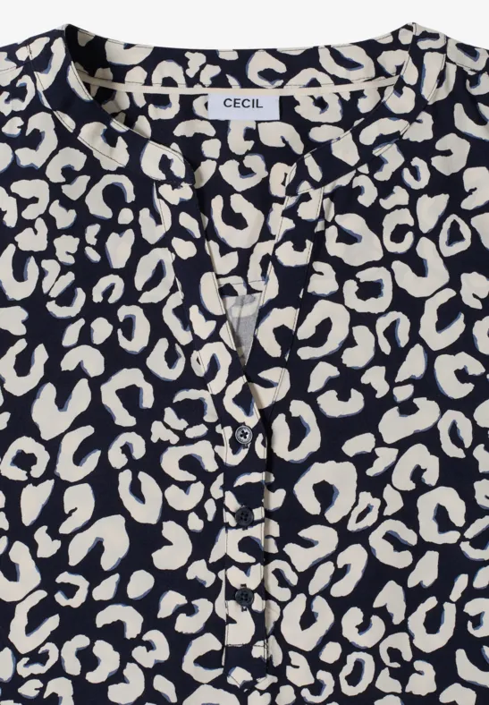 Bluse mit Split Neck und mit Leo-Muster urban dark blue