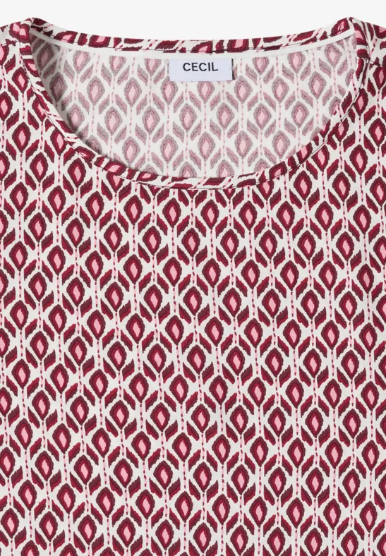 Ärmelloses rotes Top mit weißem, geometrischem Rautenmuster