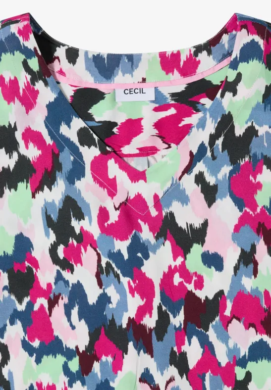 Buntes Damenoberteil mit abstraktem Fleckenmuster in Pink, Blau, Grün, Weiß und Schwarz von CECIL.
