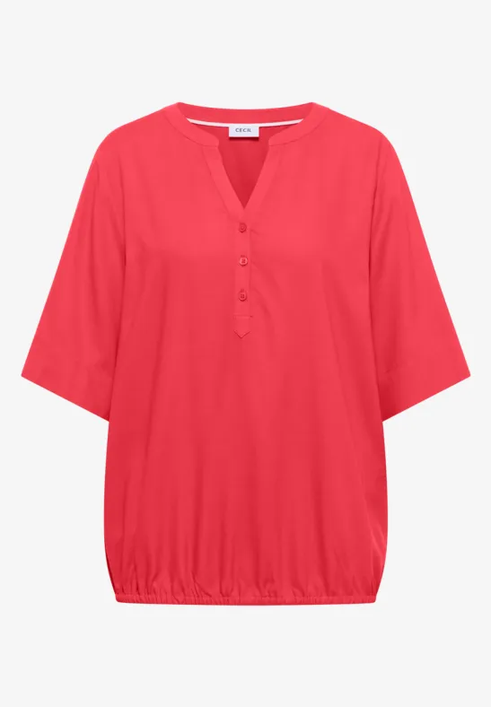 Blouse à manches courtes avec col fendu coral
