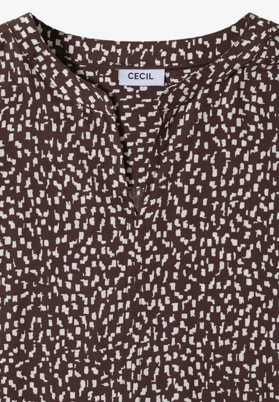 Braune Bluse mit weißem Pünktchen-Muster, Rundhals-Ausschnitt, von CECIL.