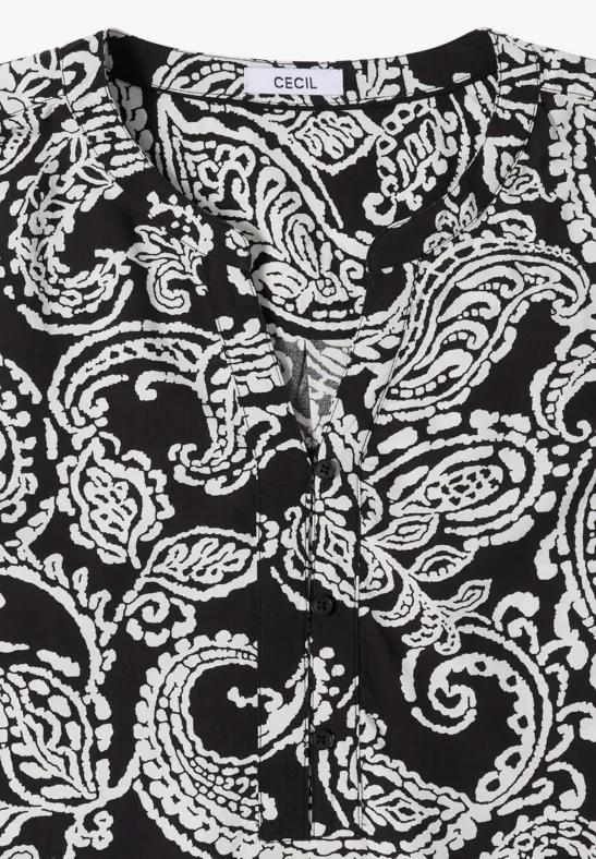 Chemisier noir à motif cachemire blanc