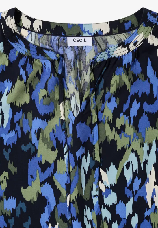 Blouse sans manches à motif abstrait bleu, vert, blanc et noir de la marque CECIL.