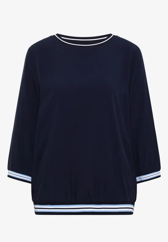 T-shirt ample bleu marine avec rayures blanches aux manches, col et ourlet