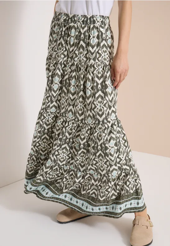 Midi-Rock mit grafischem Muster khaki