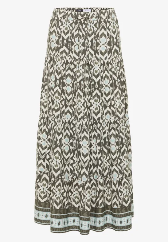 Midi-Rock mit grafischem Muster khaki