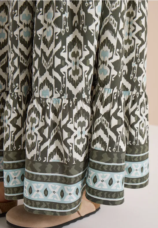 Midi-Rock mit grafischem Muster khaki