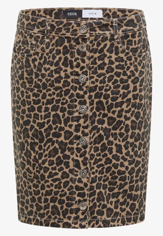 Mini-jupe courte motif léopard beige et noir.