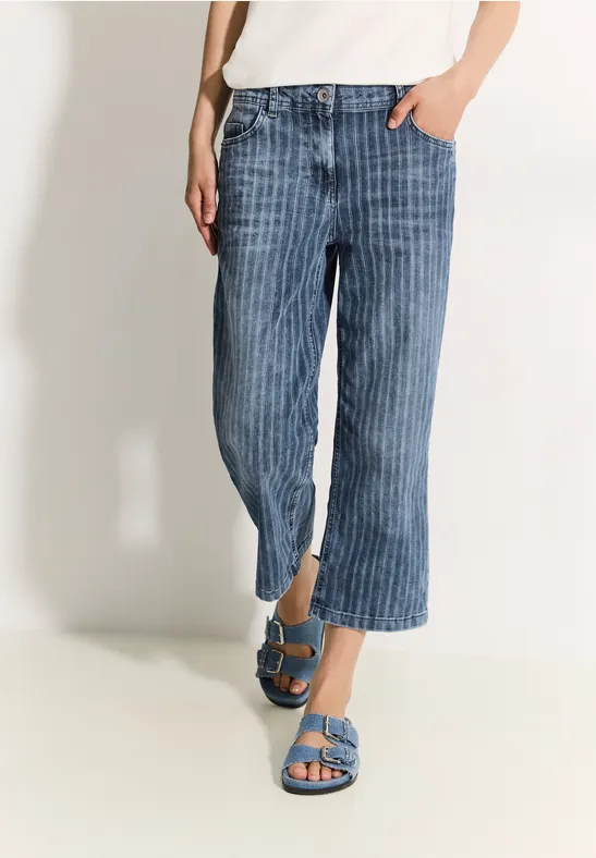 Gestreifte 3/4 Jeans mid blue wash