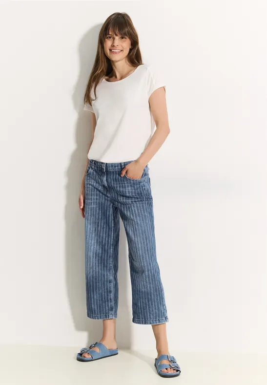 Gestreifte 3/4 Jeans mid blue wash