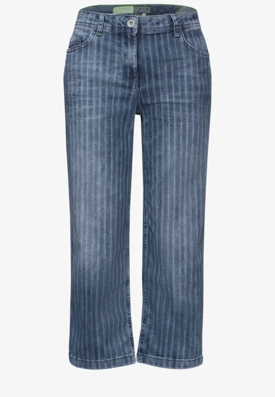 Gestreifte 3/4 Jeans mid blue wash