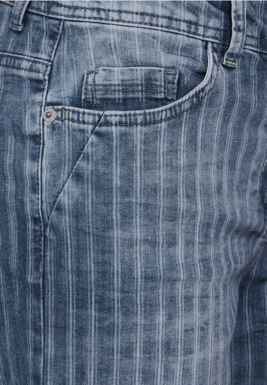 Gestreifte 3/4 Jeans mid blue wash