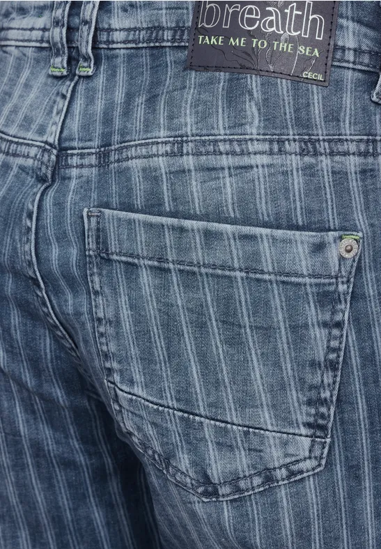 Gestreifte 3/4 Jeans mid blue wash