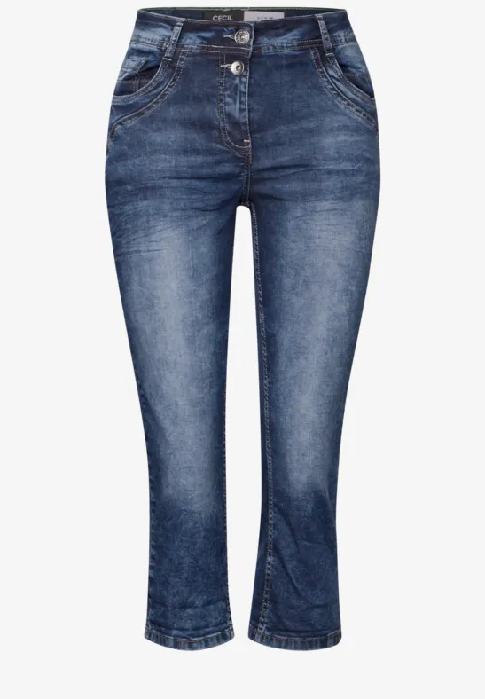 3/4 Jeans mid blue used wash