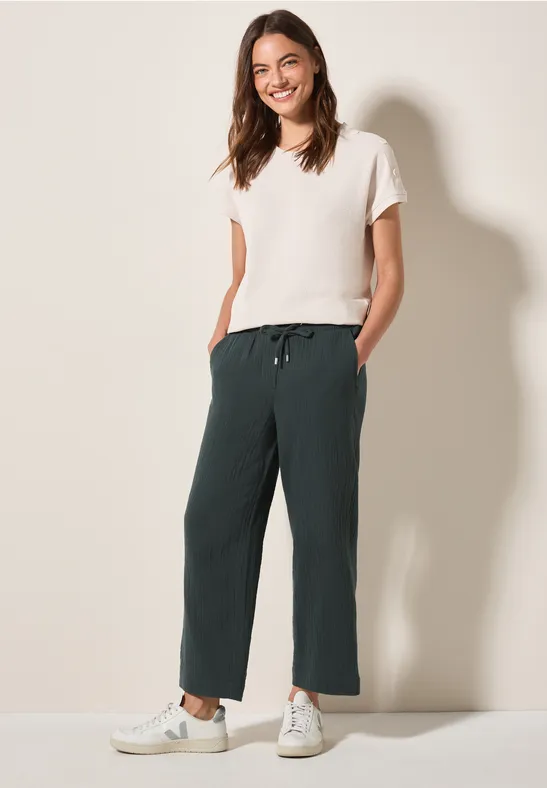 Wide Leg Musselin Hose slate khaki